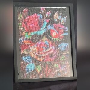 Floral Wall Decor Clock with Black Frame